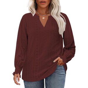 Plus Size Women Top Ruffle Long Sleeve V Neck Blouse Casual Work Dressy
